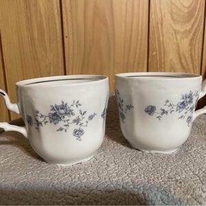 Floral Blue and White Porcelain Teacups
